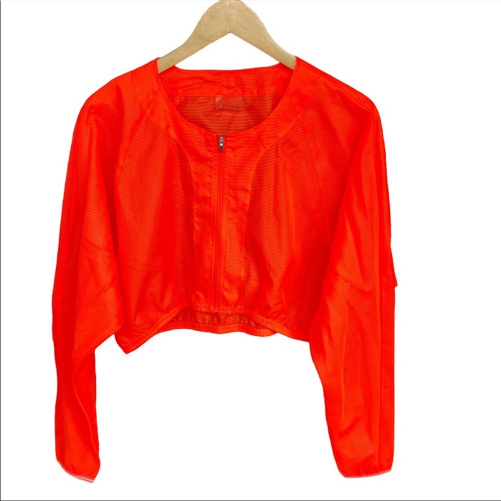 Athleta Neon Orange Front-Zip Crop Windbreaker